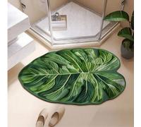 Shein 1 pieza Alfombra de baño con forma de hoja de diatomita, superficie de poliéster, súper absorbente, respaldo de goma antideslizante, alfombra de piso