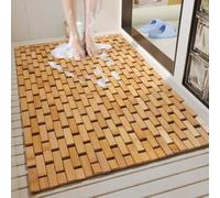 Shein 1 pieza Alfombra de baño de bambú natural, felpudo de madera para piso de cocina y baño, alfombra de baño de madera para ducha y bañera, adecuada para