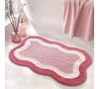 Shein 1 pieza Alfombra de baño rosa, alfombra de área única y linda, alfombra de piso suave con felpa, respaldo antideslizante de TPR, absorbente, transpira