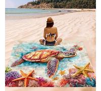 Shein 1 pieza Alfombra de playa con estampado de tortuga marina, alfombra de playa extra grande, ligera y duradera. Ideal para viajes, campamentos y picnics