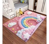 Shein 1 pieza Alfombra decorativa de ambiente soñador, con elementos de sol, luna, estrellas, arcoíris, nubes y escalera, plegable, fácil de limpiar, lavabl