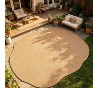 Shein 1 pieza Alfombra redonda de ratán con borde ondulado con diseño de piña, apta para patio exterior, balcón, alfombra resistente a los rayos UV, decorac