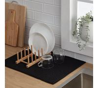 Shein 1 pieza Alfombrilla de drenaje de unicolor, alfombrilla de drenaje de cocina de poliéster negro minimalista