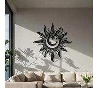 Shein 1 pieza Arte de pared de metal negro con sol, luna y estrellas - Fácil de colgar para sala de estar y espacios al aire libre, apto para interiores/ext