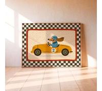 Shein 1 pieza Arte de pared enmarcado en lienzo para decoración de guardería de bebé, pintura infantil de perro salchicha de carreras, lindo perro salchicha