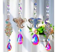 Shein 1 pieza Atrapasol de cristal con pedrería de elefante & pavo real, decoración colgante de ventana con prisma arcoíris, decoración para el hogar, jardí