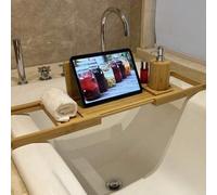 Shein 1 pieza, Bandeja de baño ajustable de bambú de 52,1 cm a 78,5 cm - Estante extensible, fácil de instalar, ideal para sostener artículos de baño y artí