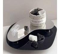 Shein 1 pieza Bandeja de espejo acrílico negro asimétrico de lujo, estilo INS, base para vela/difusor, prop de fotografía, decoración de consola de entrada,