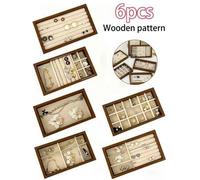 Shein 1 pieza Bandeja de joyería con textura de madera, caja de almacenamiento de aretes estilo cajón, organizador y bandeja de exhibición de joyería de gra