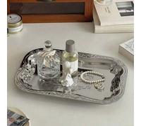 Shein 1 pieza Bandeja de joyería rectangular plateada en estilo vintage, bandeja de servir de acero inoxidable para frutas/alimentos: ideal para guardar joy
