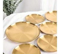 Shein 1 pieza Bandeja de postre/café de acero inoxidable color dorado, bandeja de servir estilo occidental, plato para pizza, plato para desayuno, café, té