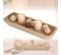 Shein 1 pieza Bandeja Decorativa de 16 Pulgadas para Mesa: Cuenco de Masa de Madera, Adecuado para Decoración del Hogar; Portavelas de Estilo Rústico, Adecu