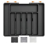 Shein 1 pieza Bandeja organizadora de cajón en tono plateado, soporte expandible para cubiertos, estante para utensilios y cubiertos, caja de almacenamiento