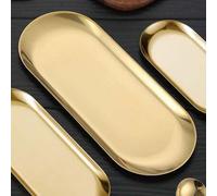 Shein 1 pieza Bandeja ovalada de acero inoxidable, bandeja de servir minimalista ovalada para la cocina, plato de comida, bandeja para fiestas, bandeja de p