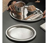 Shein 1 pieza Bandeja ovalada de acero inoxidable, Plato para café/té de la tarde, Plato para pan, Plato para pastel, Plato para postre, Apto para restauran