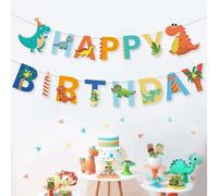 Shein 1 pieza Bandera de pancarta de cumpleaños con diseño de dinosaurio y animales de la jungla, decoración de pared para fiesta de cumpleaños con tema de