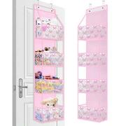 Shein 1 pieza Bolsa de almacenamiento colgante rosa, estantería organizadora de 4 niveles, bolsillos de plástico transparente en la parte trasera, estanterí