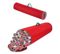 Shein 1 pieza Bolsa de almacenamiento de tela Oxford para empaque de regalos navideños, bolsa de almacenamiento de papel de regalo rojo con asa verde, conte
