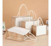 Shein 1 Pieza Bolsa de regalo de lona de yute, bolsa de tela de saco reutilizable para viajes diarios, organizador de almacenamiento, bolsa de compras. Bols