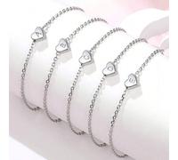 Shein 1 pieza Brazalete ajustable con letra del alfabeto A-Z de 26 letras en forma de corazón de acero inoxidable, tono plateado simple, adecuado para adole
