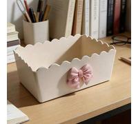 Shein 1 pieza Caja de almacenamiento con lazo, organizador de tocador y maquillaje, caja de almacenamiento para encimera de baño, escritorio de oficina y su