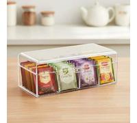 Shein 1 pieza Caja de almacenamiento de bolsas de té con tapa abatible y compartimentos, contenedor de almacenamiento de té transparente y apilable, organiz