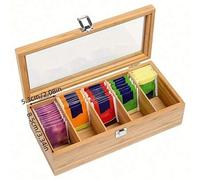 Shein 1 pieza Caja de almacenamiento de bolsitas de té de madera - Gabinete de té multifuncional con estantes para bolsas de café y té, organizador de escri