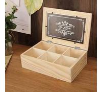 Shein 1 pieza Caja de almacenamiento de escritorio de madera con 6 compartimentos, organizador con tapa de vidrio transparente abatible para bolsitas de té,