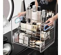 Shein 1 pieza Caja de almacenamiento de escritorio transparente, organizador de maquillaje de 3 niveles, estuche de exhibición para cosméticos, cuidado de l
