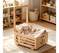 Shein 1 pieza Caja de almacenamiento de madera para baby shower con compartimento de almacenamiento y estante de exhibición, gran cesta de regalo para bebés