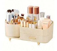 Shein 1 pieza Caja de almacenamiento de maquillaje giratoria 360°, estuche de exhibición de maquillaje de gran capacidad con cajones, adecuado para cuidado