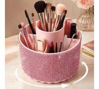Shein 1 pieza Caja de almacenamiento de maquillaje giratoria con tapa giratoria blanca/rosa con rombos - Organizador de escritorio independiente con diseño