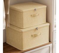 Shein 1 pieza Caja de almacenamiento de ropa plegable de tela, cesta organizadora del hogar para armario, ropa, mantas, caja de almacenamiento apilable con