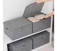 Shein 1 pieza Caja de almacenamiento de tela grande con cremallera, tapa y asas - Organizador de ropa durable para armario, mantas, juguetes, edredones | Ce