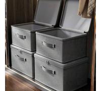 Shein 1 pieza Caja de almacenamiento plegable con cremallera y asa, Caja de almacenamiento gris, de poliéster y lino, cuadrada, con tapa, sólida y tangible