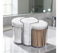 Shein 1 pieza Caja de almacenamiento transparente de hisopos de algodón, organizador de baño con 3 compartimentos para hisopos de algodón, almohadillas de m