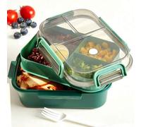 Shein 1 pieza Caja de almuerzo de 2 compartimentos, caja de almuerzo escolar con tenedor y cuchara, contenedores de alimentos para mujeres y hombres, estudi