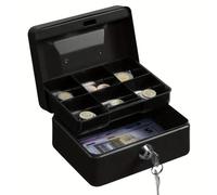 Shein 1 pieza Caja de caudales compacta de metal con cerradura con contraseña, caja de con bandeja para monedas, superficie brillante negra, adecuada para m