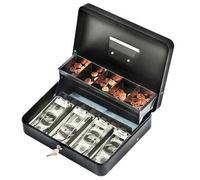 Shein 1 pieza Caja de caudales portátil de metal con cerradura, caja fuerte de doble capa con bandeja para monedas y 2 llaves, caja de seguridad para dinero