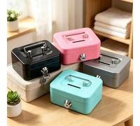 Shein 1 pieza Caja de metal con cerradura multicolor, mini caja registradora para almacenamiento de monedas, hucha infantil para el hogar, caja de almacenam