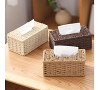 Shein 1 pieza Caja de pañuelos de papel hecha a mano con 3 opciones de color, organizador decorativo de estilo estético oriental zen para sala de estar, dor