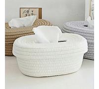 Shein 1 pieza Caja de pañuelos multifuncional tejida, contenedor de almacenamiento de servilletas de estilo pastoril para toallas de papel, artículos varios