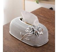 Shein 1 pieza Caja de pañuelos Plateada con relieve de rosa estilo Barroco Europeo, Soporte Decorativo Bohemio para Servilletas de Papel para Comedor, Sala