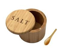 Shein 1 pieza Caja de sal de bambú con cuchara, salero con tapa, salero, tapa giratoria magnética para recipiente de comino y pimienta