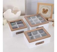 Shein 1 pieza Caja de té de madera elevada de diseño minimalista moderno blanco, organizador de bolsas de té con 4/6/9 compartimentos, caja de almacenamient
