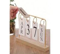 Shein 1 pieza Calendario perpetuo de madera clásico, estilo de página volteada que muestra el mes y la fecha, adecuado para decorar su escritorio o hogar, m
