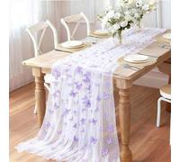 Shein 1 pieza Camino de mesa con mariposa morada, mantel de gasa de poliéster de doble cara, 75*180cm, hecho a mano, suministros para fiesta con tema de mar