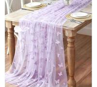 Shein 1 pieza Camino de mesa con mariposa morada, mantel de gasa de poliéster de doble cara, 75*180cm, hecho a mano, suministros para fiesta con tema de mar