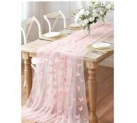 Shein 1 pieza Camino de mesa con mariposa rosa, Mantel de gasa de poliéster de doble cara, 75*180cm, Manualidades DIY, Suministros para fiesta de mariposas,