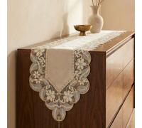 Shein 1 pieza Camino de mesa de 100% poliéster de terciopelo con delicado encaje bordado en 3D, elegante para decoración del hogar, cocina, mesa de comedor,